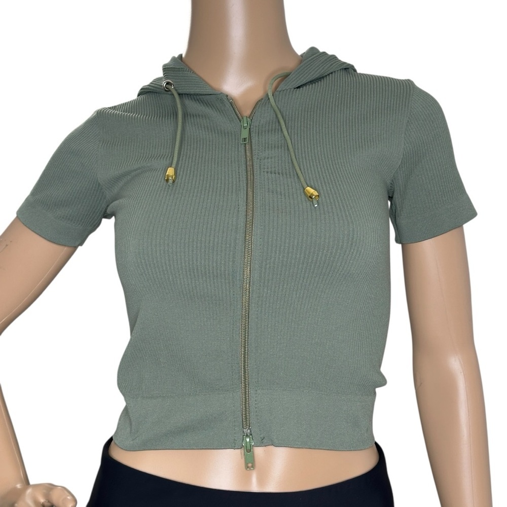 To Star Green Hooded Ribbed Crop Top NWT L/XL
